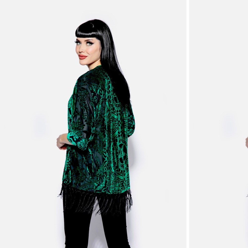 💚✨Green✨💚 Goth Fashion Cardigan Tassle Black Short Sleeve Long